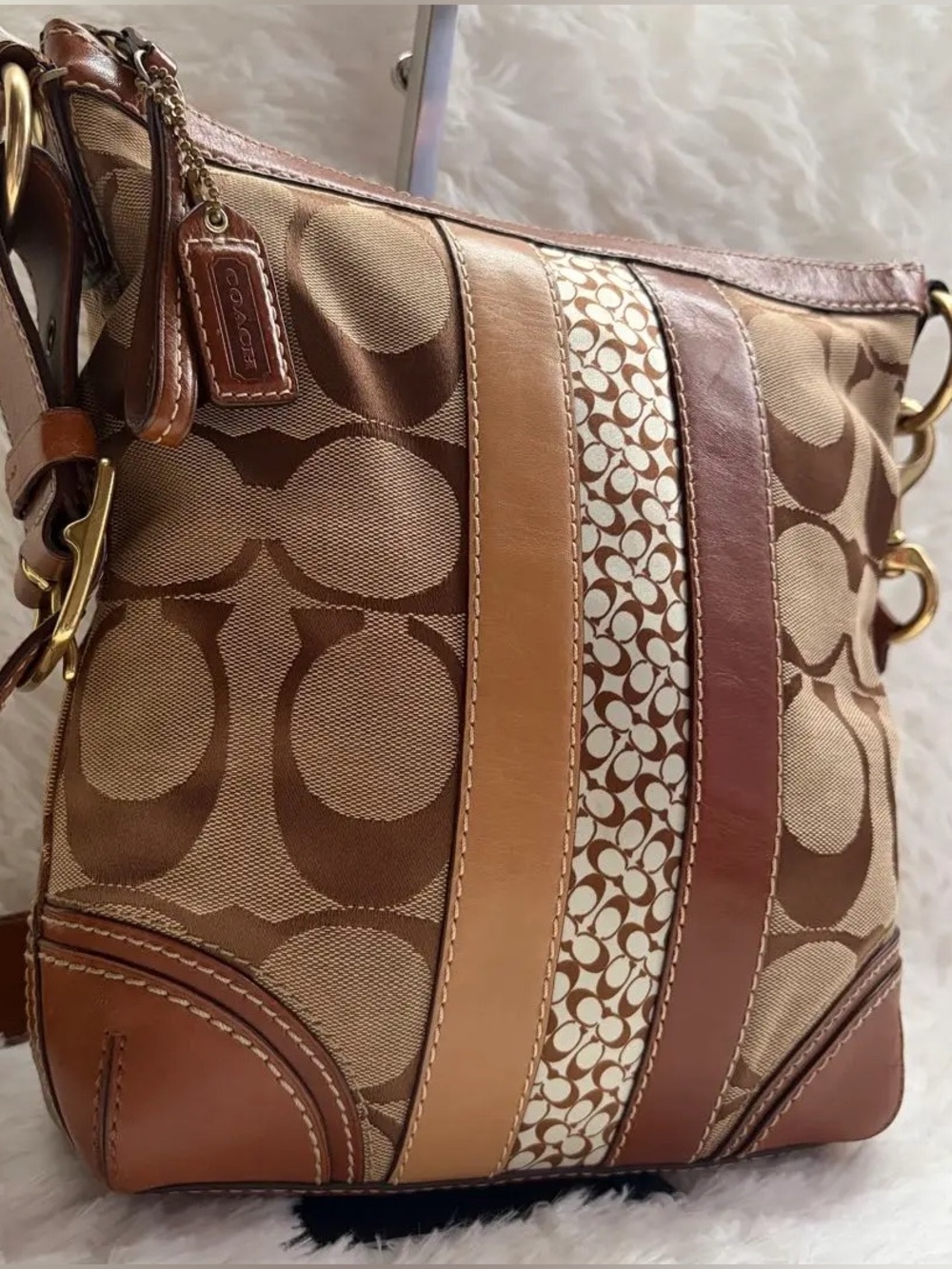 Vintage Y2K Coach Signature Stripe Patchwork Crossbody Swingpack Bag